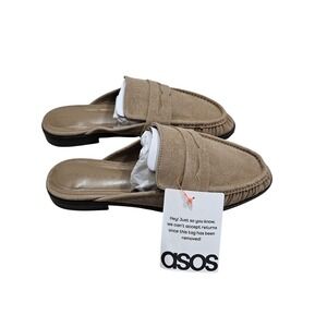 ASOS DESIGN Loafer Mules 7 Sand Ruched Suedette Backless Flat Penny Loafers